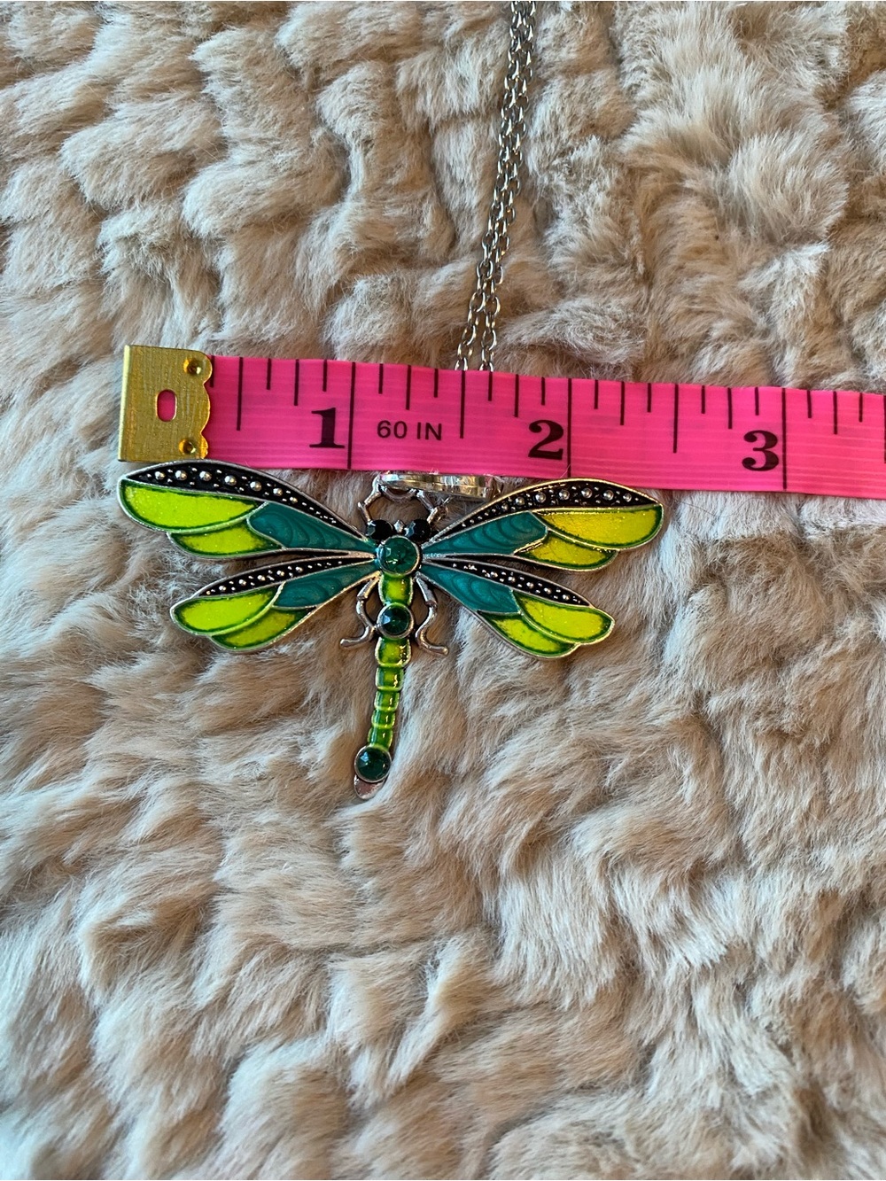 🌸 Dragonfly Pendant - NWOT Teal and Yellow with Adjustable Chain - Picture 7 of 8